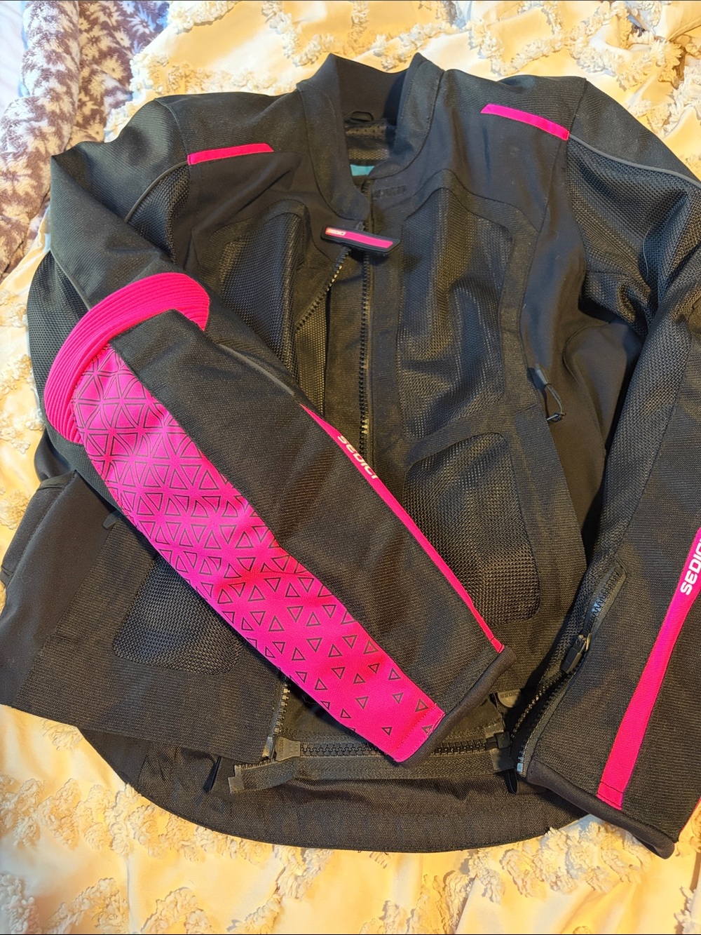 Women's Black and Hot Pink Mesh Motorcycle Jacket - Picture 2 of 6
